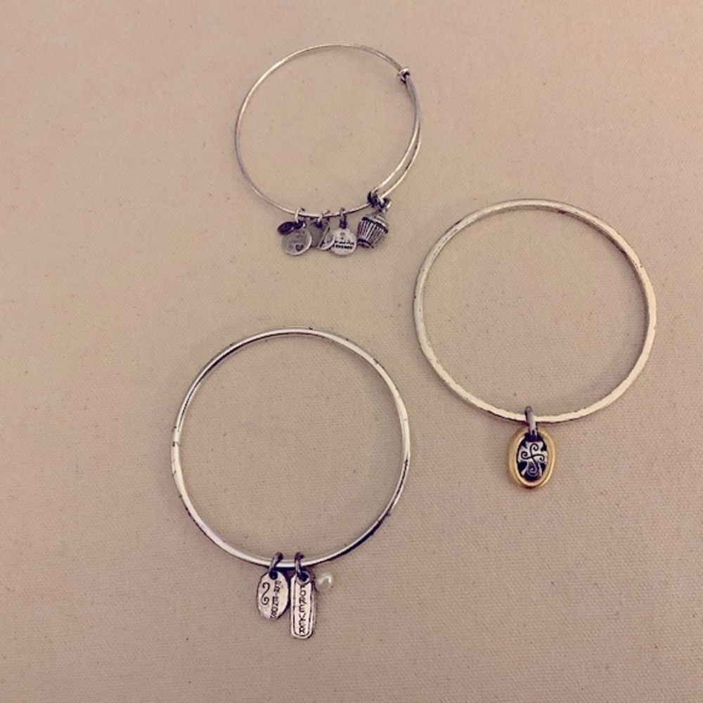 Brighton and Alex & Ani Silver Bangle Bracelets Cross, Cupcake, Friends Forever